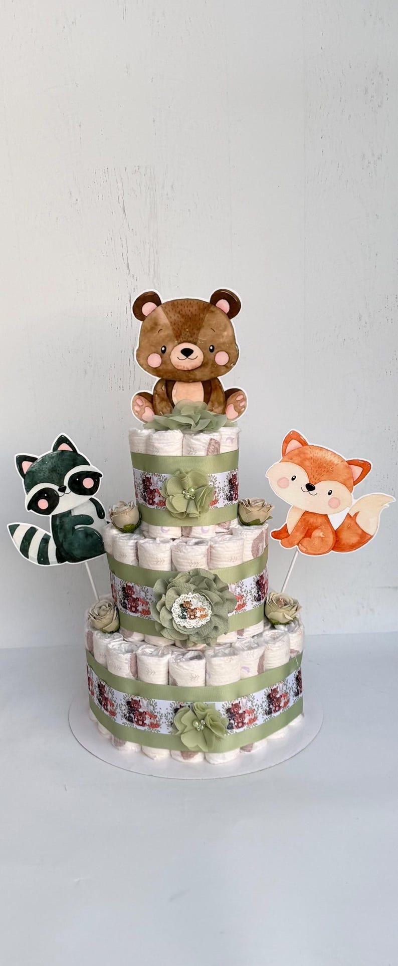 Woodland Diaper Cake ,3 Tier Baby Shower Centerpiece - Etsy