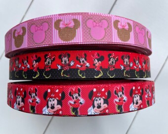 NEW Mickey Mouse Ears Gold/Pink Grossgrain Ribbon 25mm Length 1M,2M,3M,4M or 5M 
