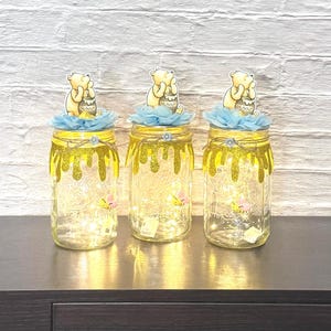 Classic Pooh Honey Pot Jars Baby Shower Centerpiece Mason Jar Baby Shower Decoration With Fairy Light Set of 3 Pooh Jar Decor