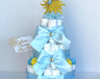 Sunshine Diaper Cake Boy, Here Comes the Sun Baby Shower Centerpiece