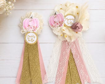 Pumpkin Baby Shower Corsage – Mommy-to-Be Ribbon Pin, Fall Baby Shower Accessory