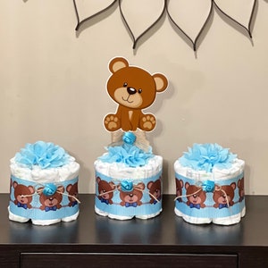 Teddy Bear Diaper Cakes Boy ,Set of 3 Teddy Bear Diaper Cakes , Table Centerpieces, Teddy Bear Baby Shower Boy Centerpieces Decor