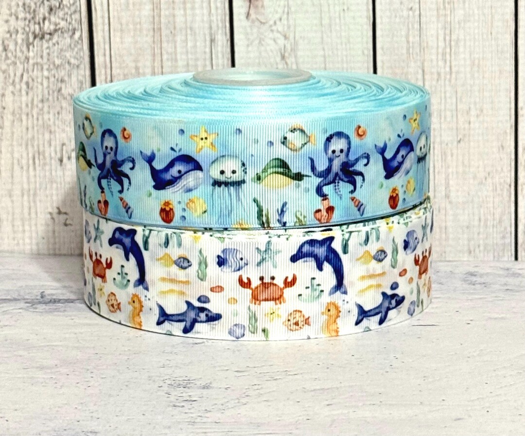 7/8” 1 1/2” Under the Sea Grosgrain Ribbon , Ocean Grosgrain Ribbon 3 ...