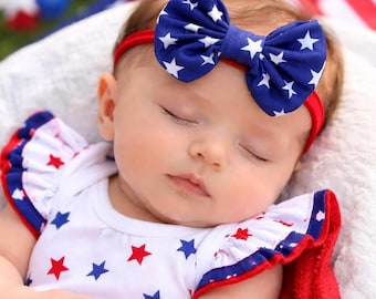 Fascia per capelli patriottica per neonata, fiocco in nylon con bandiera americana, accessorio per neonata