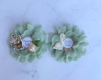 Dinosaur Baby Shower Corsage Family Pins Dino Baby Shower Pin  Baby Shower Boy Mom and Dad Pins Mommy to be Corsage Dinosaur Theme