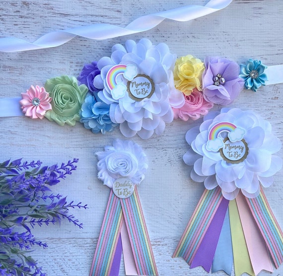 3 PCS Mom & Dad To Be Pin, Mom & Dad To Be Sash, Pink Baby Shower Sash