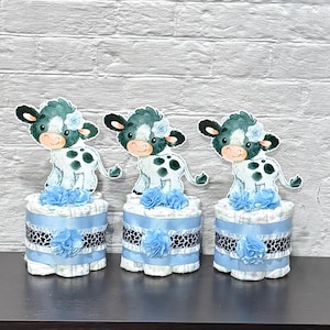 Set of 3 Highland Cow Baby Shower Diaper Cakes Boy Cow Centerpieces Table Decor Baby Shower boy Baby Shower Gift Shower Decoration