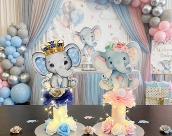 Elephant Baby Shower Centerpiece with LED lights, Boy or Girl