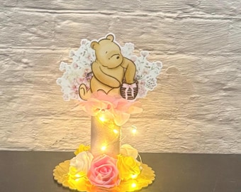 Girl Classic Pooh Baby Shower Centerpiece with Fairy Light ,Party Decoration