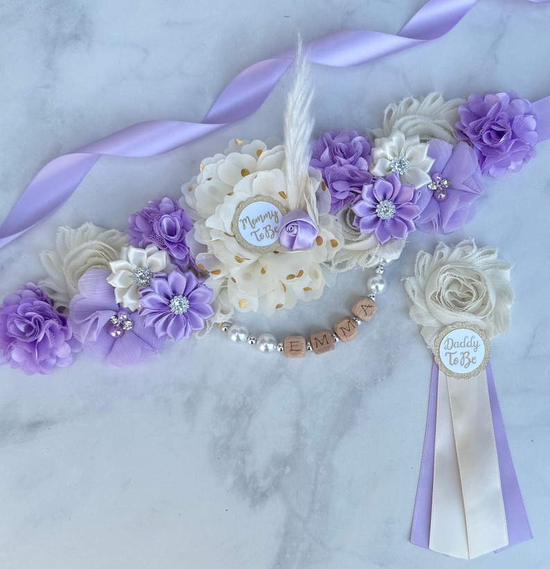 Boho Baby Shower Graviditetsband, Mamma Pappa och Familjenålar: Välj färg Lila