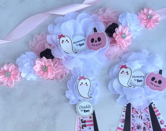Little Boo Babyparty Schärpe Mädchen, Geist Mutterschaft Schärpe, Kürbis Schwangerschaft Schärpe, Geist Kürbis Babyparty Little Boo Anstecknadel