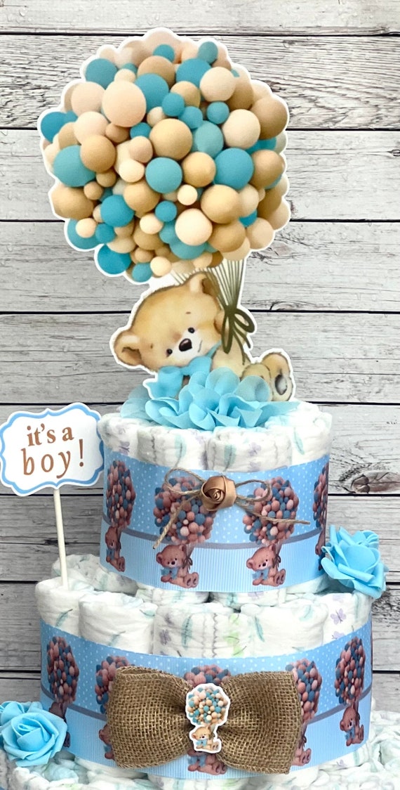 Teddy Bear Hot Air Balloon Diaper Cake Boy ,Teddy Baby Shower Gift, Teddy  Baby Shower Decoration, Shower Table Centerpiece
