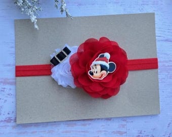 Minnie Mouse Santa Christmas Headband ,Baby Girl Holiday Hair Bow , Winter Minnie Infant Wrap