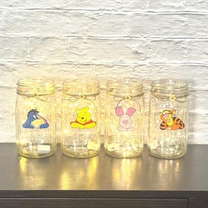 Winnie The Pooh Baby Shower Centerpieces Mason Jar Baby Shower Decoration With Fairy Light Set of 4 Pooh Centerpieces Gender Neutral Shower