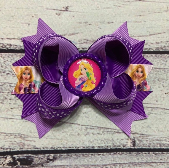 Handmade Pink And Lavender Princess Rapunzel Stacked Boutique Hair Bows