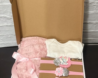Pink Baby Shower Gift Box ,Baby Shower Gift Basket for Girl ,Newborn Gift ,Elephant Theme Baby Gift Box, Welcome Baby Gift ,Baby Box Blanket