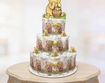 Classic Winnie The Pooh Baby Shower Diaper Cake , Centerpiece Decoration,Gender Neutral or Girl