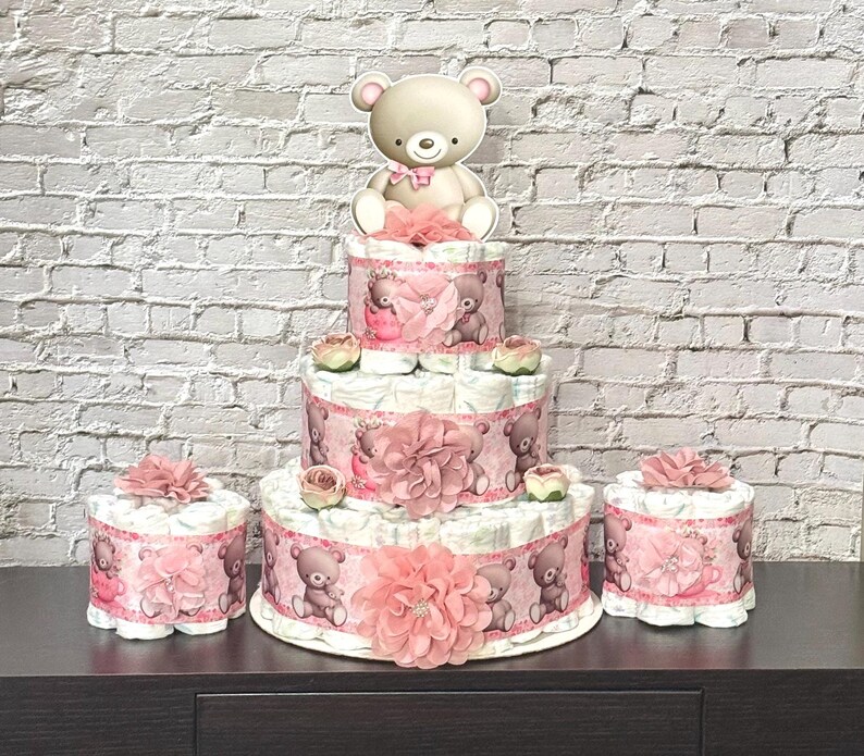 Teddy Bear Diaper Cakes, Set of 3 Teddy Bear Baby Shower Diaper Cakes ...