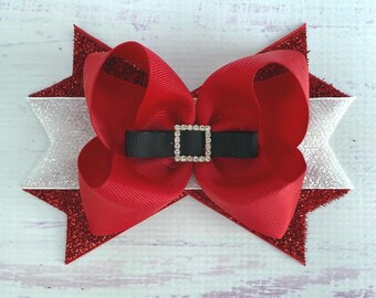 Santa Hair Bow Christmas Hair Bow Santa Hair Clip Christmas Boutique Hair Bow Holiday Hair Bows Christmas Boutique Bow Red Santa Hair Bow