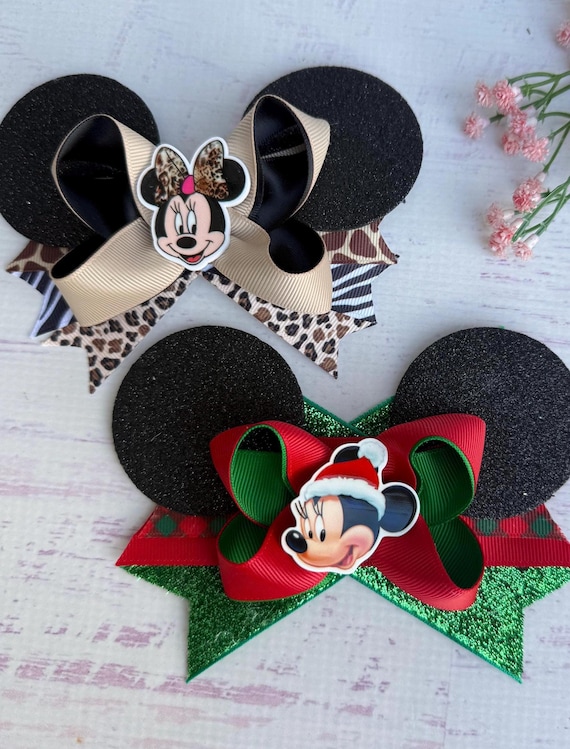 Minnie Mouse Ears Safari Hair Bow, Christmas Hair Clip