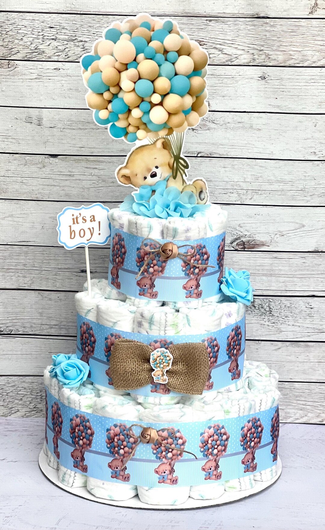 Teddy Bear Hot Air Balloon Diaper Cake | Boy or Girl Baby Shower ...