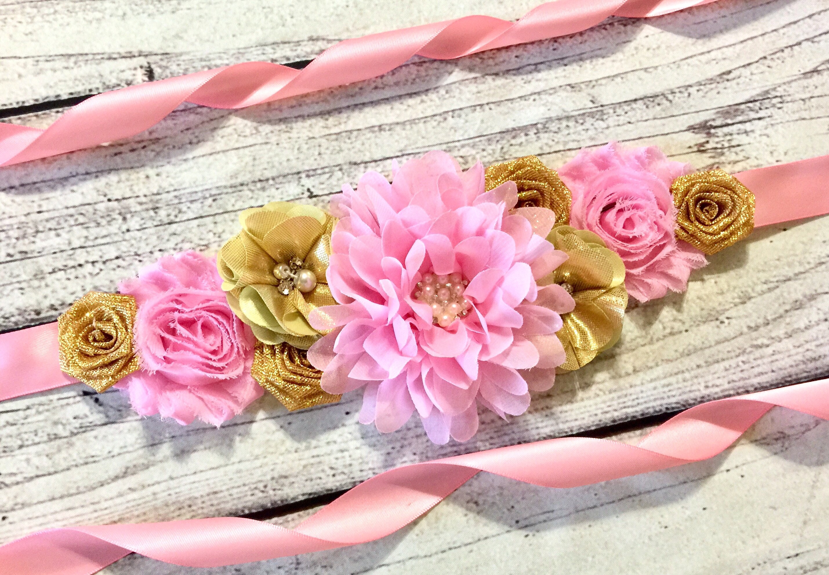Pink And Gold Maternity Sash Pink And Gold Pregnancy Sash Etsy
