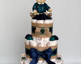 Polo Teddy Bear Diaper Cake, 3 tier Baby Shower Centerpieces