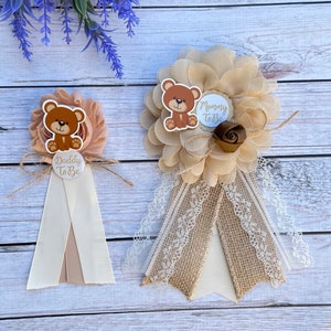 Boho Teddy Bear Baby Shower Corsage, Teddy Bear Baby Shower Pin, Mommy to be Pin, Mommy to be Ribbon, Mommy Corsage, Teddy Bear Corsage