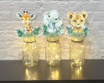 Mason Jar Jungle Baby Shower Centerpieces Woodland Animal Themed