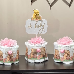 Set of 3 Classic Pooh Baby Shower Diaper Cake Girl Classic Pooh Centerpieces Table Decor Baby Shower Girl Baby Shower Gift Shower Decoration