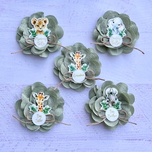 Safari Baby Shower Pins ,Safari Baby Shower Corsages ,Family Pins ,Mommy and Daddy Pins ,Baby Shower Boy ,Baby Shower Corsage, Grandma Pin