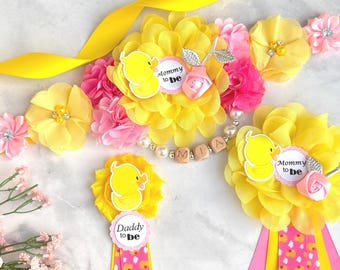 Rubber Ducky Baby Shower Maternity Sash, Gender Neutral Or Boy Or Girl Baby Shower Pins