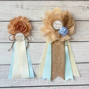 Blue Boho Baby Shower Corsage ,Boho Baby Shower Pin ,Boho Baby Shower Boy, Mommy to Be Pin, Mommy to be Ribbon, Mommy Corsage