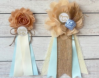 Blaue Boho Babyparty Corsage, Boho Baby Shower Pin, Boho Baby Shower Boy, Mommy to be Pin, Mommy to be Band, Mommy Corsage