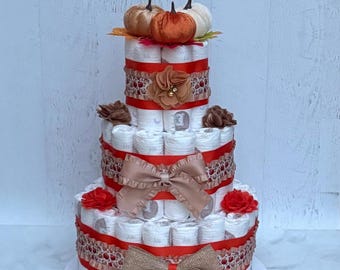 Fall Pumpkin Diaper Cake Gender Neutral Baby Shower Centerpiece Rustic Baby Shower Decoration Pumpkin Baby Shower Gift, Autumn Table Decor