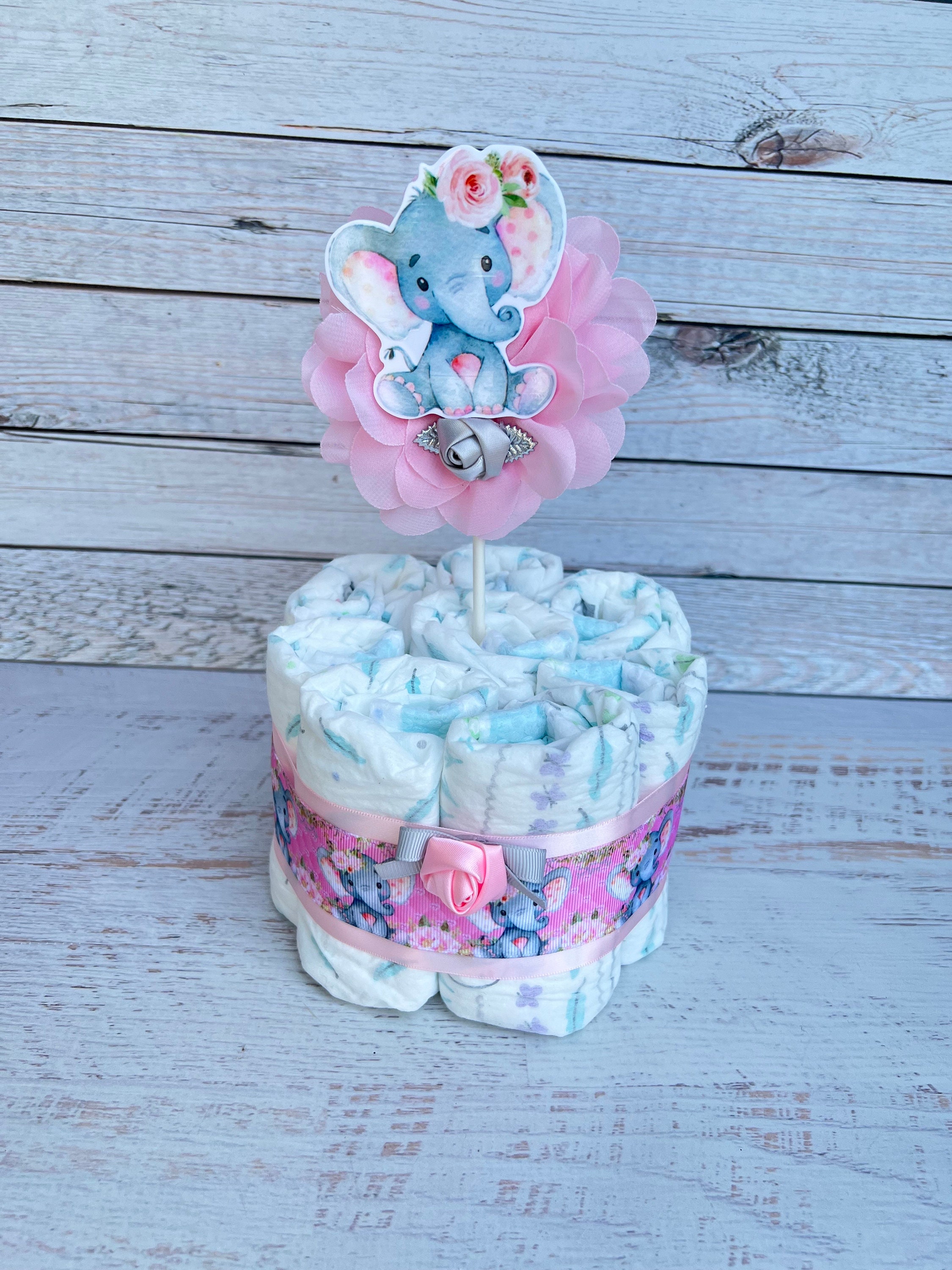 Elephant Baby Shower Diaper Cake Mini Diaper Cake Baby Girl Baby Shower Gift Baby Shower Decoration Shower Table Centerpiece