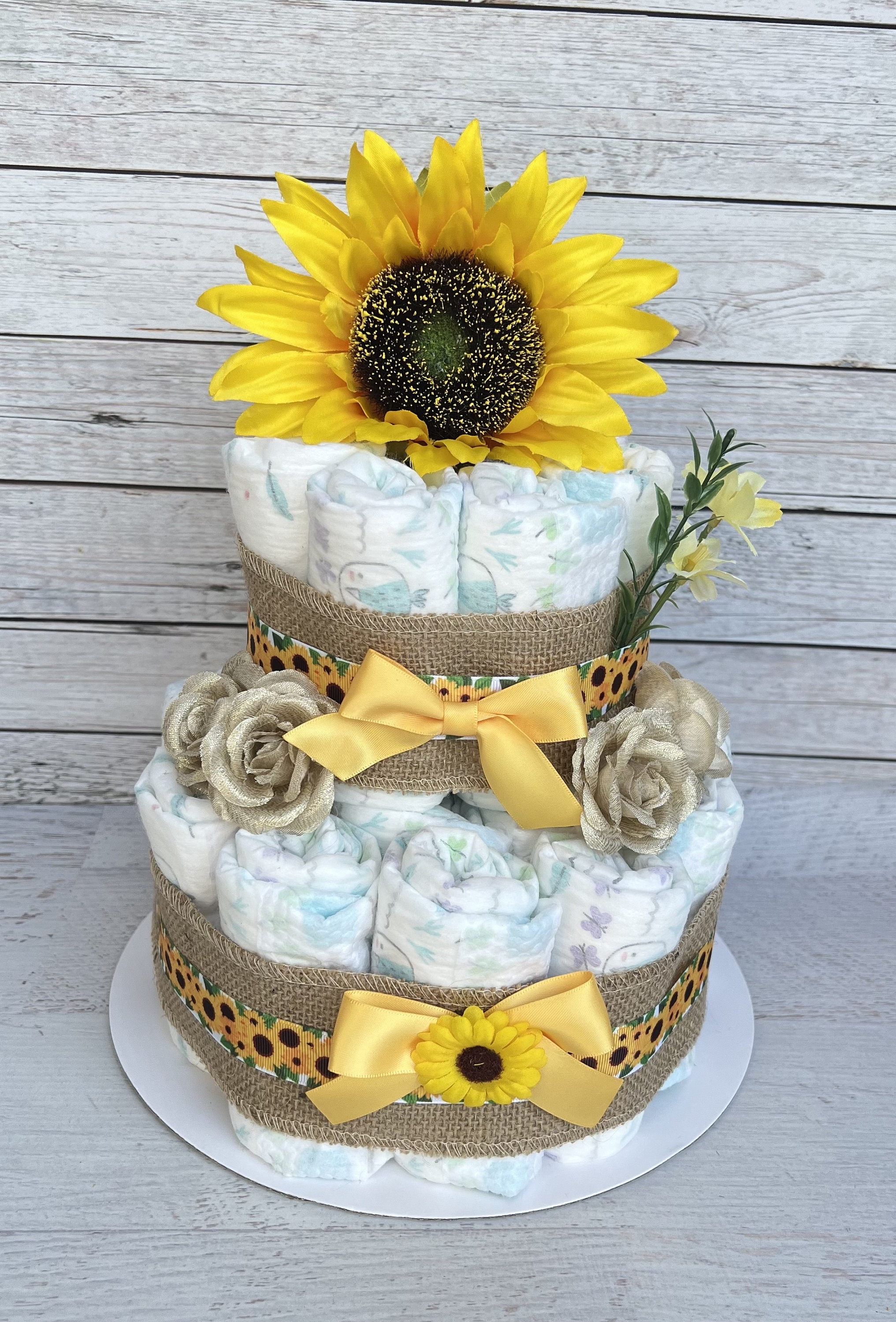 Sunflower Diaper Cake Baby Shower Centerpiece Baby Shower Gift, Sunflower Baby Shower Decoration, Baby Shower Table Centerpiece