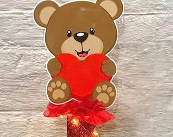 Valentine Teddy Bear Baby Shower Centerpieces with Fairy Light