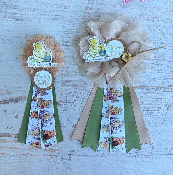 Classic Pooh Baby Shower Corsage Winnie the Pooh Pin, Mom and Dad