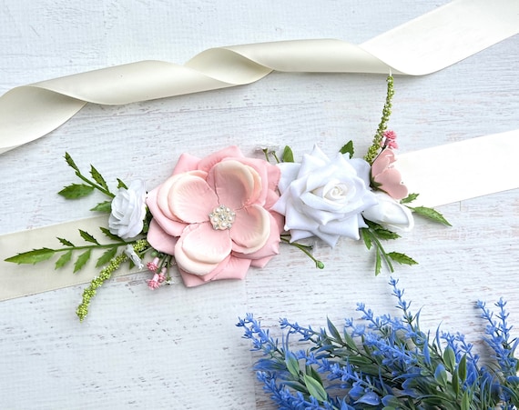 Maternity Belt Floral Bridal Sash Belt Retro Flower Maternity Sash,Floral  Baby Shower Belly Sash,Rhinestone Bridal Belt