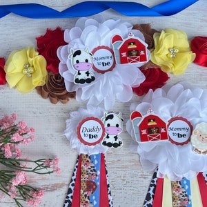 Farm Baby Shower Maternity Sash , Gender Neutral Mom and Dad to be Pins
