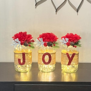 Christmas Mason Jar Centerpieces with fairy Lights Christmas Decoration Table Centerpieces Winter Centerpieces Christmas Table Decor