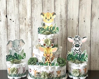 Baby Jungle Safari Baby Shower Diaper Cake Set , Safari Centerpieces