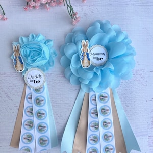 Rabbit Baby Shower Corsage ,Rabbit Baby Shower Pins , Mommy to Be Corsage ,Mom and Dad To Be Pins, Rabbit Baby Shower , Mommy Ribbon