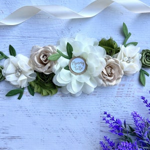 Greenery Baby Shower Sash Belt ,Greenery Maternity Sash ,Cream Olive Gold Pregnancy Sash ,Bridal Sash, Mommy Sash ,Safari Baby Shower Sash