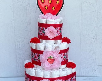 Strawberry Diaper Cake  ,Berry Baby Shower Centerpiece