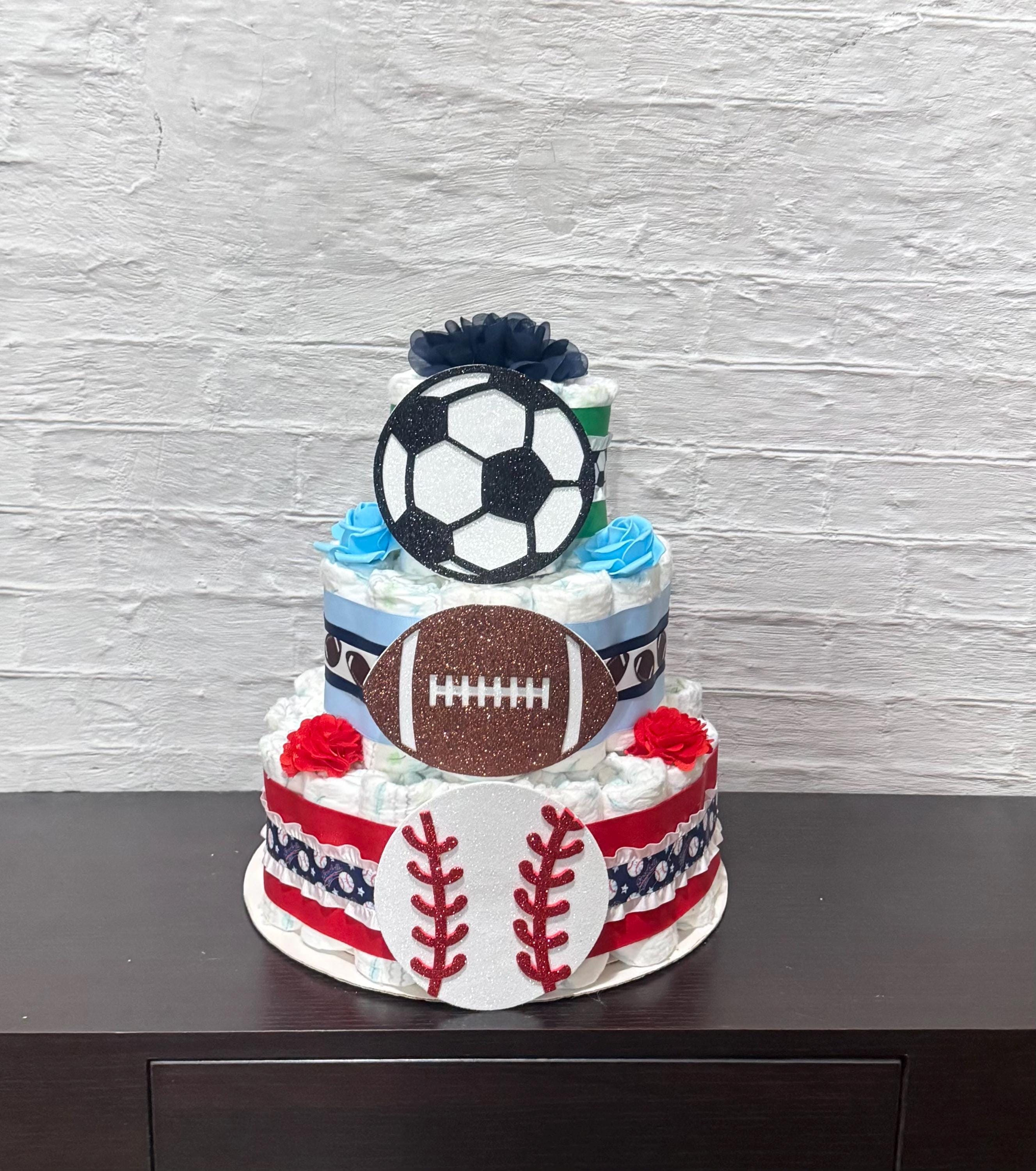 All-star Sports Diaper Cake for Baby Shower Baseball, Football
