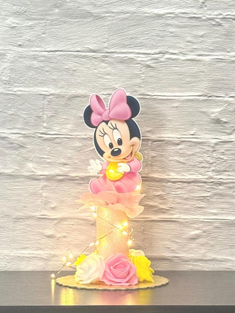 Minnie Mouse Centerpiece With Fairy Lights Baby Shower / Birthday Decoration image 2