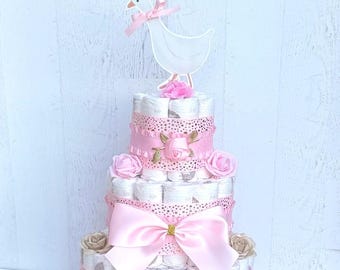 Little Silly Goose Baby Shower Diaper Cake Girl , Geese Shower Decoration Centerpiece Decor, Girl Baby Shower Gift