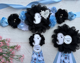 Geist-Babyparty-Schärpe, Geist-Babyparty-Junge, blaue Geist-Mutterschafts-Schärpe, Geist-Schärpe für Mama, Halloween-Babyparty, Mama-Band